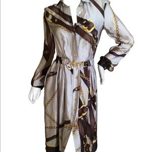 Gucci Classic Silk Scarf Equestrian Shirt Dress.